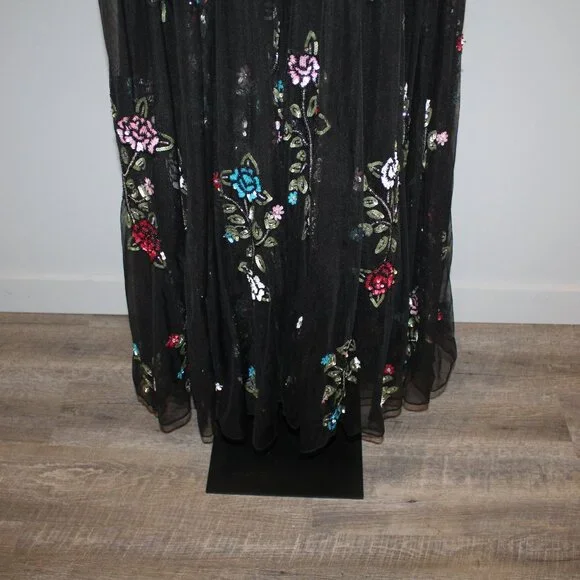 NEW Mac Duggal EMBELLISHED FLORAL SEQUINED GOWN 5400 BLACK MULTI - Picture 4 of 11